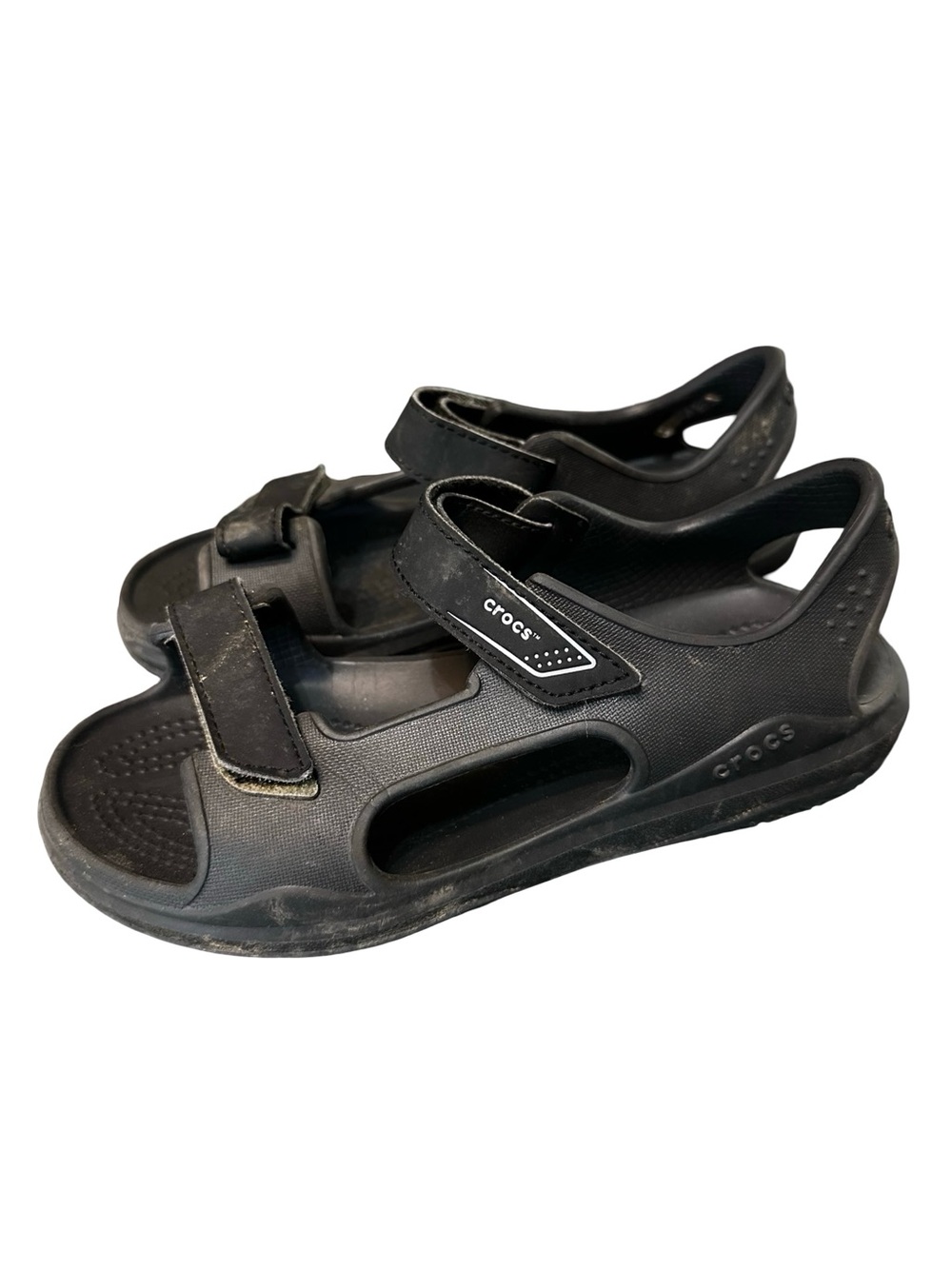 Crocs Swiftwater Expedition Sandals Size 2 Kids Junior Black Strappy Pool Creek
